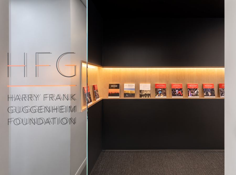 Harry Frank Guggenheim Foundation office — published research reports on display